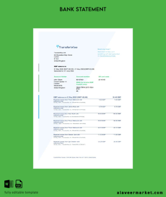 USA TransferWise Finances Hesap Özeti word