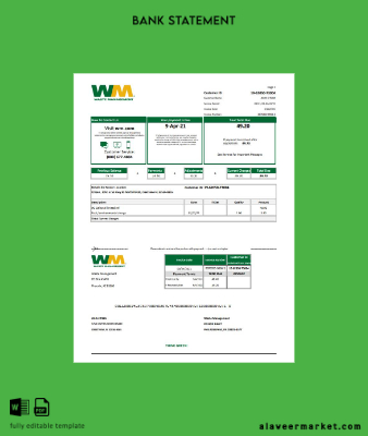 USA Waste Management Banka Hesap Özeti excel