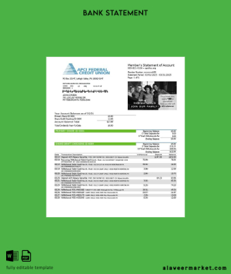 USA APCI Federal Kredi Union Hesap Özeti of account word