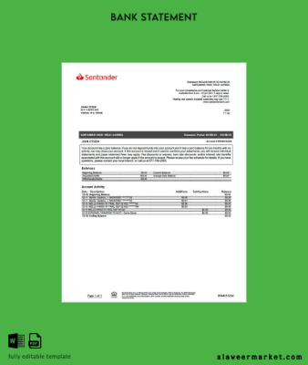 USA Santander Banka Hesap Özeti word