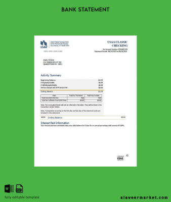 USAA Federal Savings Banka Hesap Özeti word version 2