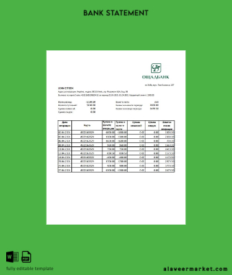 Ukrayna Banka Hesap Özeti excel