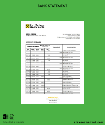 Ukrayna Raiffeisen Banka Hesap Özeti excel