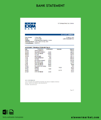 Ukrayna Banka Banka Hesap Özeti excel