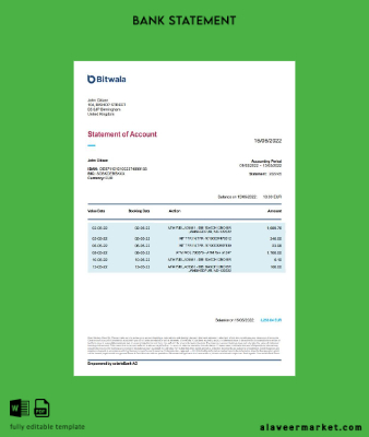 United Kingdom Bitwala Banka Hesap Özeti word
