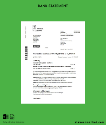 United Kingdom HM Revenue & Customs tax Kredi award Hesap Özeti word
