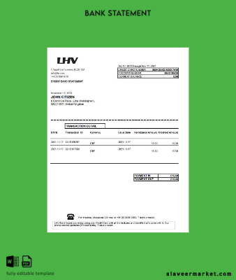 United Kingdom LHV Group Banka Hesap Özeti excel