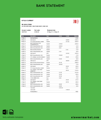 United Kingdom M Plus Current Banka Hesap Özeti word