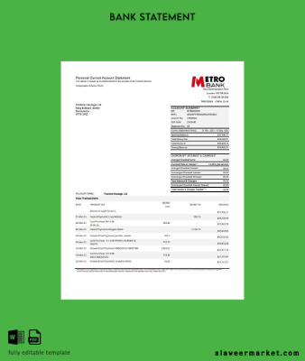United Kingdom Metro Banka Hesap Özeti excel 4 pages