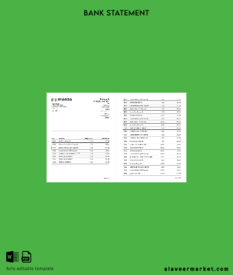 United Kingdom Monzo Banka Hesap Özeti excel (3 pages)
