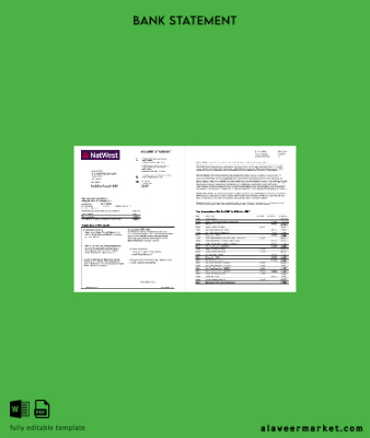 United Kingdom NatWest Banka account Hesap Özeti excel 2 pages
