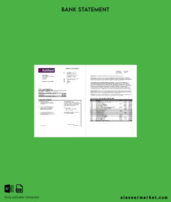 United Kingdom NatWest Banka account Hesap Özeti word 2 pages
