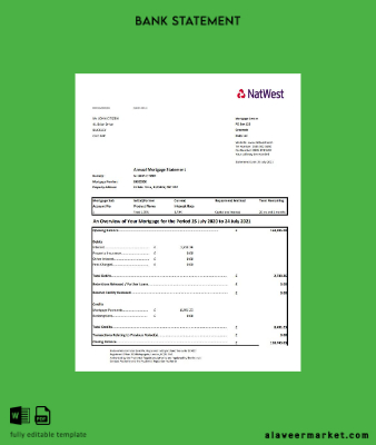 United Kingdom NatWest Banka Hesap Özeti excel