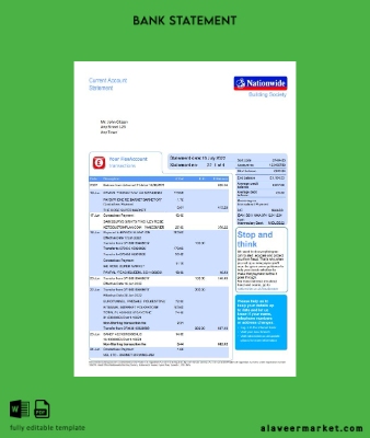 United Kingdom Kimlik Kartı Banka Hesap Özeti word 5 pages, version 2