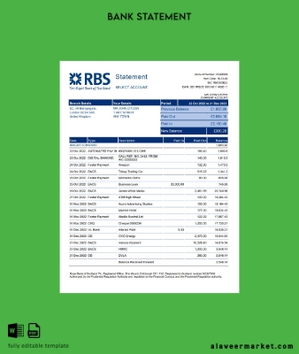 United Kingdom Royal Banka of Scotland (RBS) Banka Hesap Özeti word