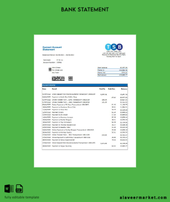 United Kingdom TSB Banka Hesap Özeti excel