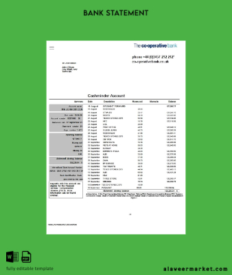 United Kingdom The Co-operative Banka Hesap Özeti word