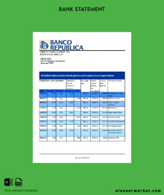Uruguay Banco de la República Oriental del Uruguay Banka Hesap Özeti excel
