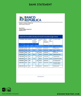 Uruguay Banco de la República Oriental del Uruguay Banka Hesap Özeti word
