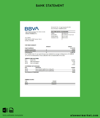 Venezuela BBVA Banka Hesap Özeti excel