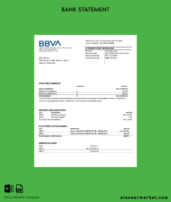 Venezuela BBVA Banka Hesap Özeti word