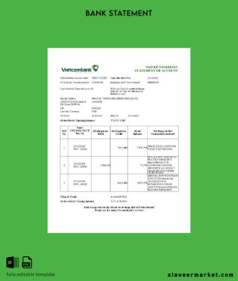 Vietnam Banka Hesap Özeti of account word version 2