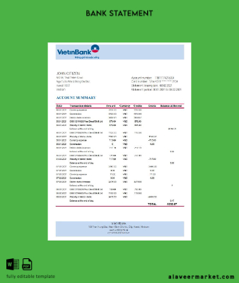 Vietnam Banka Hesap Özeti excel