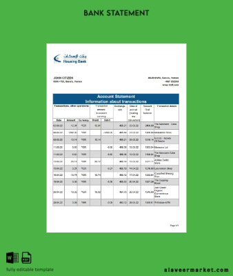 Yemen Housing Banka Hesap Özeti excel
