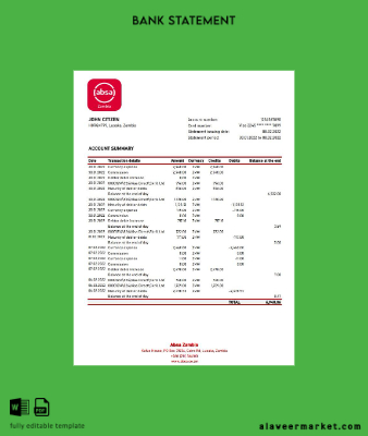 Zambia Absa Banka Hesap Özeti excel