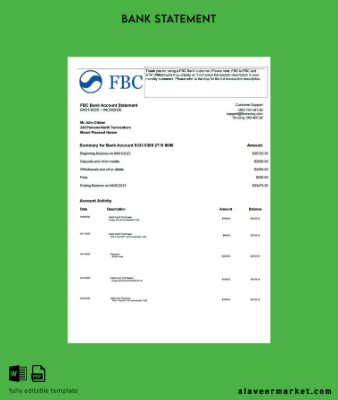 Zimbabwe FBC Banka account Hesap Özeti word
