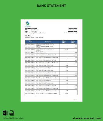 Zimbabwe Standard Chartered Banka Hesap Özeti excel