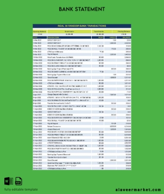Gerçek 30 random Banka transactions excel