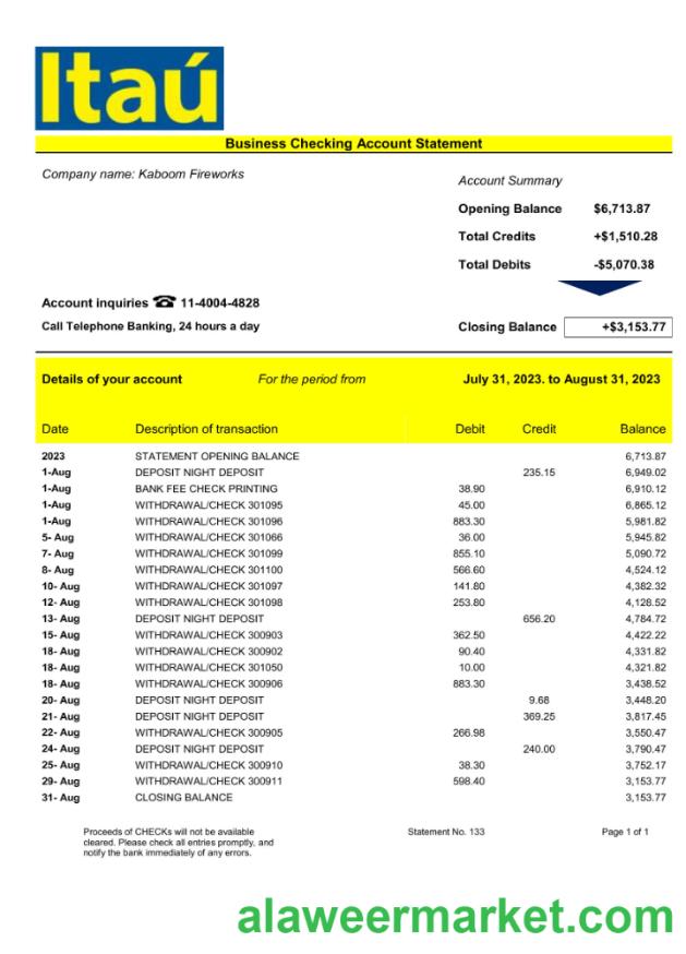 Bank Ita_ enterprise account statement Word and PDF template