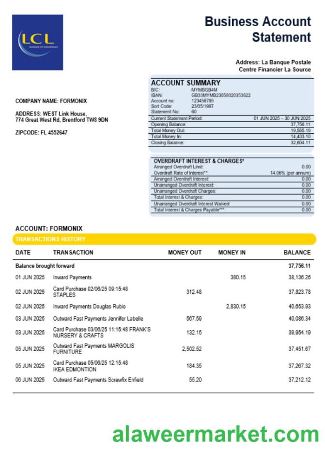 Centre National des Ch_ques Postaux company statement Word and PDF format