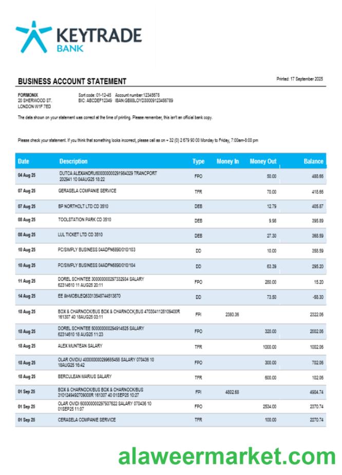 Keytrade business firm statement Word and PDF format