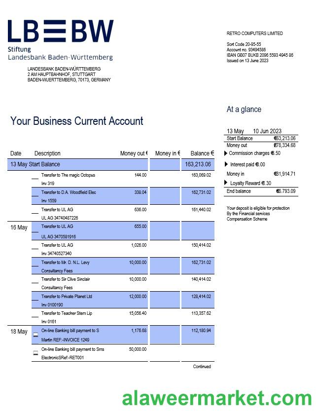 Landesbank Baden-W_rttemberg enterprise account statement Word and PDF template
