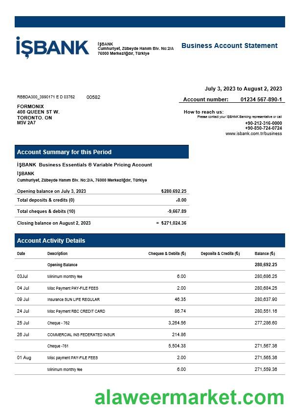 __bank corporate checking account statement Word and PDF template