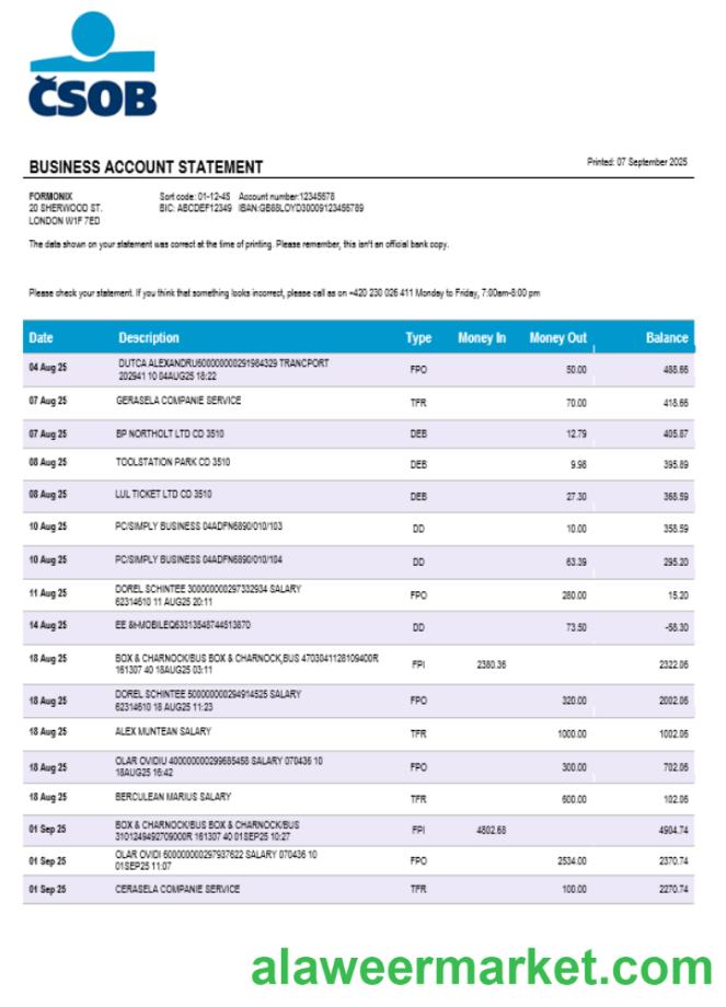 _eskoslovensk_ Obchodn_ Banka business bank company statement Word and PDF format