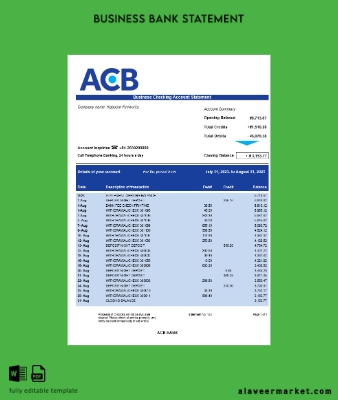 ACB Banka firm account Hesap Özeti Word and PDF Şablon