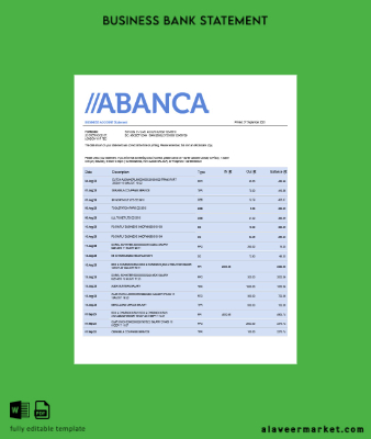 Abanca Banka firm account Hesap Özeti Word and PDF Şablon