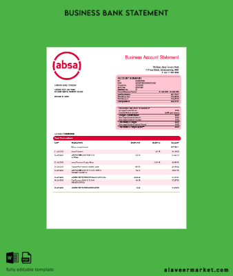 Absa Banka Şirket checking account Hesap Özeti Word and PDF Şablon