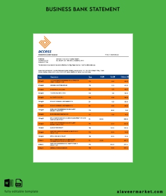 Access Banka Şirket checking account Hesap Özeti Word and PDF Şablon