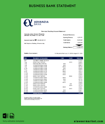 Advanzia İşletme firm Hesap Özeti Word and PDF format (1)