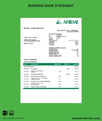 Afirme İşletme account Hesap Özeti Word and PDF Şablon (1)