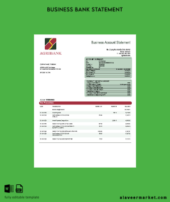Banka Şirket Hesap Özeti Word and PDF Şablon