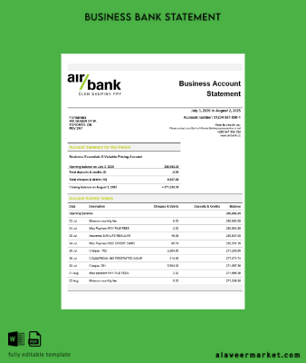 Air Banka İşletme organization checking Hesap Özeti Word and PDF format
