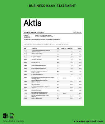 Aktia Banka İşletme firm account Hesap Özeti Word snd PDF format