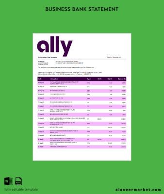Ally Banka enterprise Hesap Özeti Word and PDF Şablon