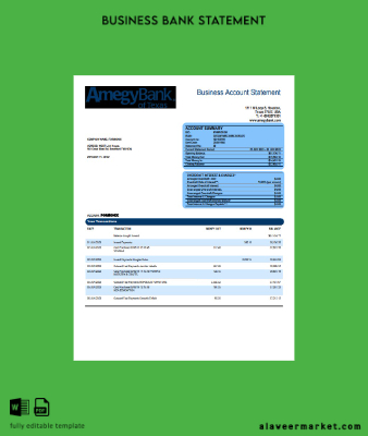 Amegy Corporation Banka organization account Hesap Özeti Word and PDF Şablon