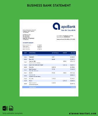 Banka enterprise account Hesap Özeti Word and PDF Şablon